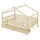 preview thumbnail 11 of 12, Natural Full Size Wooden House Bed with Two Drawers and Roof