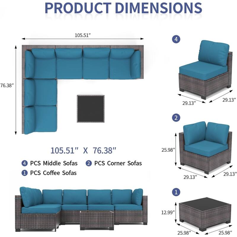 7 Piece PE Rattan Patio Conversation Set, All Weather Wicker Outdoor