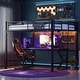 preview thumbnail 1 of 4, Black Queen Metal Loft Bed with LED Lights,Charging Station,Safety Guardrail and Ladder Queen - Black