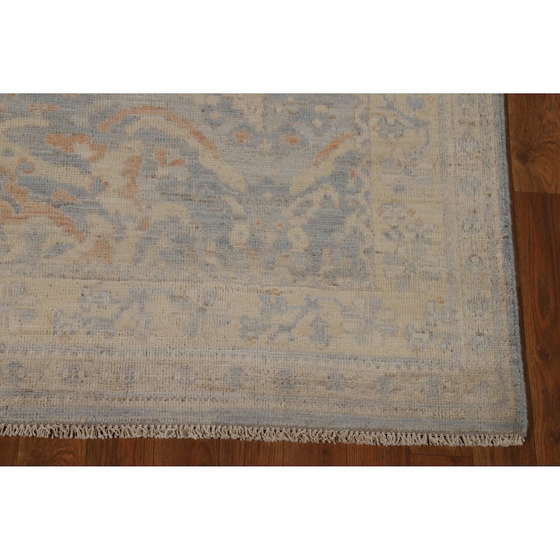 Vegetable Dye Floral Oushak Turkish Area Rug Blue Handmade Wool Carpet - 5'0"x 7'11"