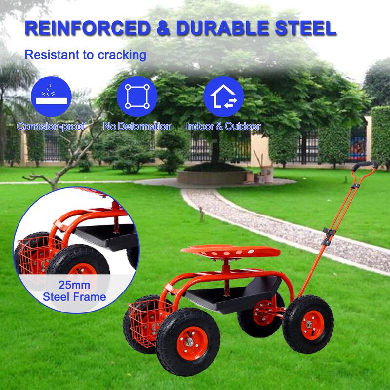Garden trolley Rolling work chair with wheels - Red