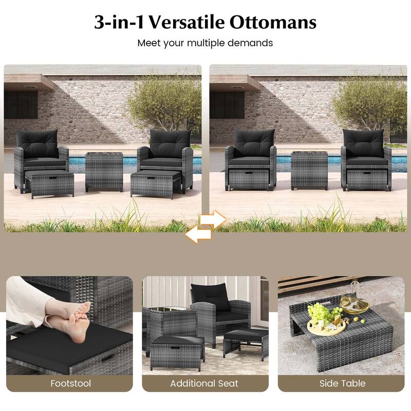 Costway 5 Piece Patio Rattan Furniture with 2 Ottomans & Tempered - See Details