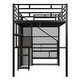 preview thumbnail 11 of 9, Full Size Metal Loft Bed with Wardrobe, Desk, Storage Shelves & Stairs, Space-Saving Design with Guardrails for Kids, Black