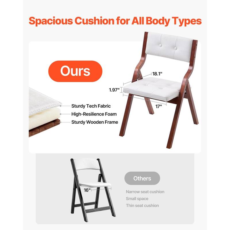Foldable Wooden Chair with Padded Cushion, Portable Design