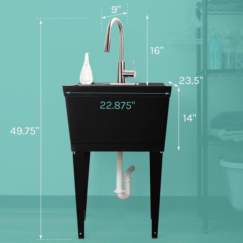 TEHILA Utility Sink Laundry Tub with Stainless Finish High Arc Faucet - N/A