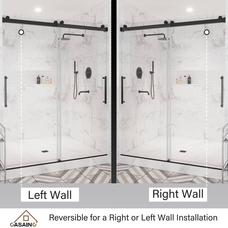 CASAINC 48 or 60 in. W x 76 in. H Double Sliding Frameless Shower Door