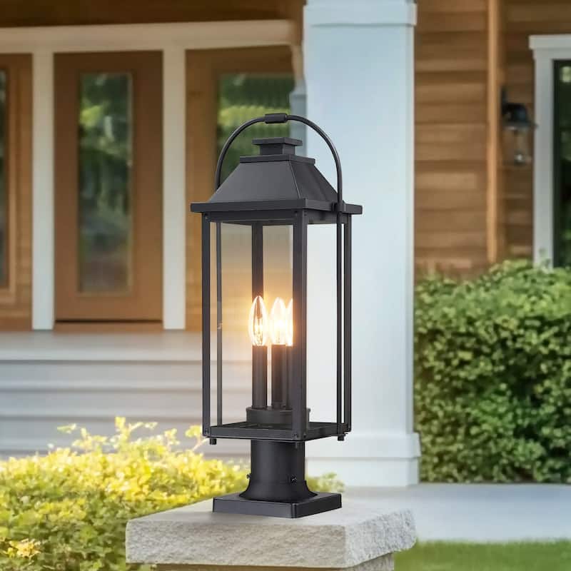 Brits 3-Light Black Outdoor Pier Mount Light Lantern Head - 20.8 in. H - 20.8 in. H