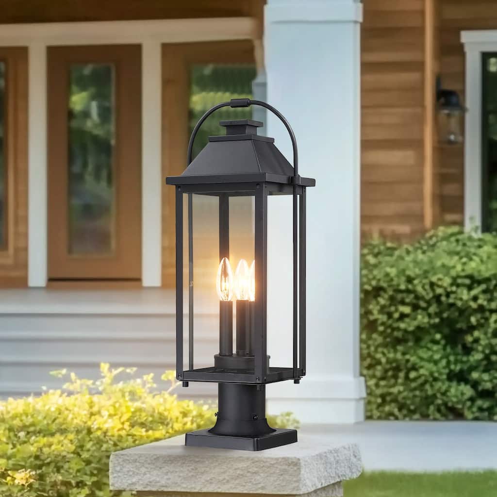 Brits 3-Light Black Outdoor Pier Mount Light Lantern Head - 20.8 in. H