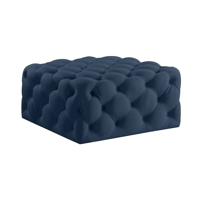 HomeRoots 33" Navy Blue Velvet Rolling Tufted Cocktail Ottoman