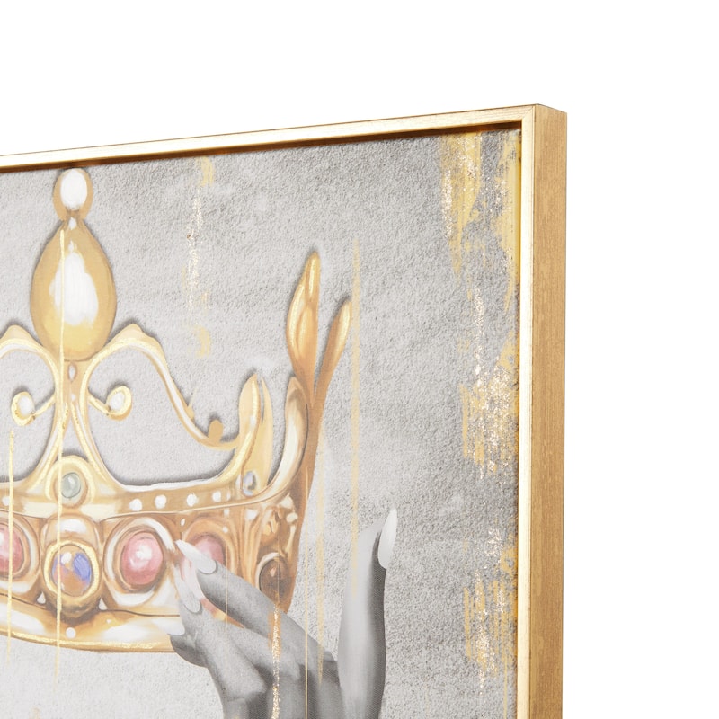 Canvas Crown Living Room Framed Wall Art with Shaded Hands and Metallic Foil Accents - Gold - Roche River Decor