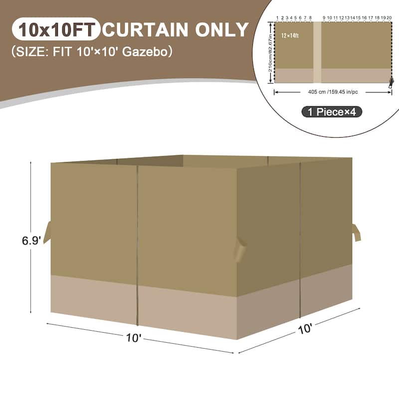 Aoodor 10' x 10' Gazebo Curtain Set，Curtain Only