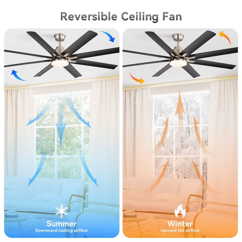 52" Reversible DC Motor Ceiling Fan with Remote/APP Control Dimmable 3-color Temperature, 8 ABS Blades Ceiling Fan Chandelier