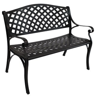 Sunnydaze 2-Person Black Checkered Cast Aluminum Outdoor Patio Garden Bench