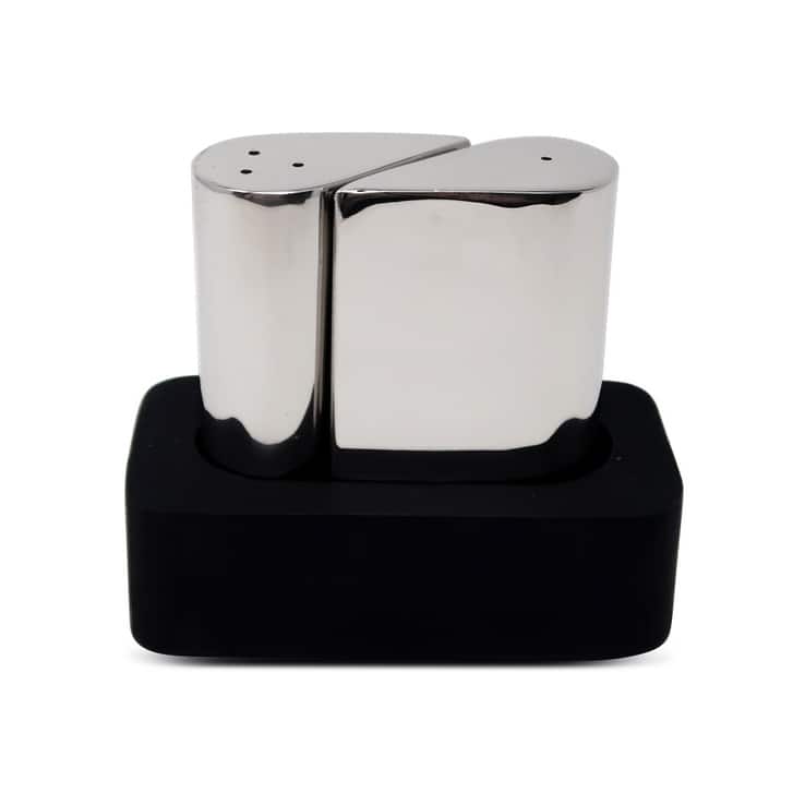 Stainless Steel Salt and Pepper Set with Black Base