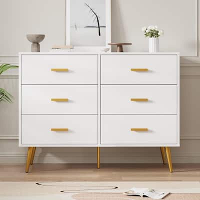 Modern Wooden 6 Drawer Dresser with Vintage Pattern Design