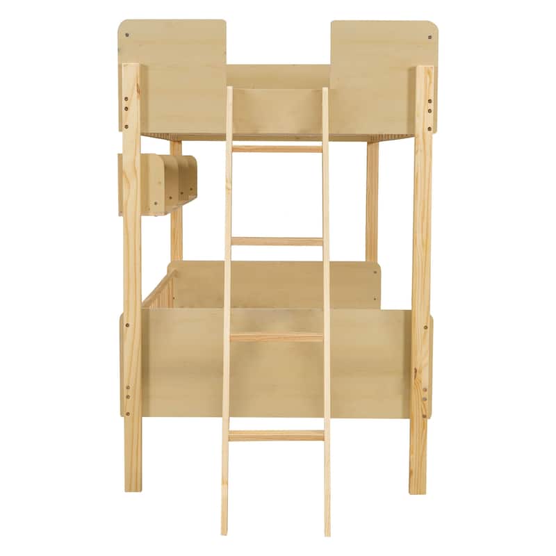 Twin Over Twin Wood Bunk Bed with 3 Storage Shelves, Reversible Ladder