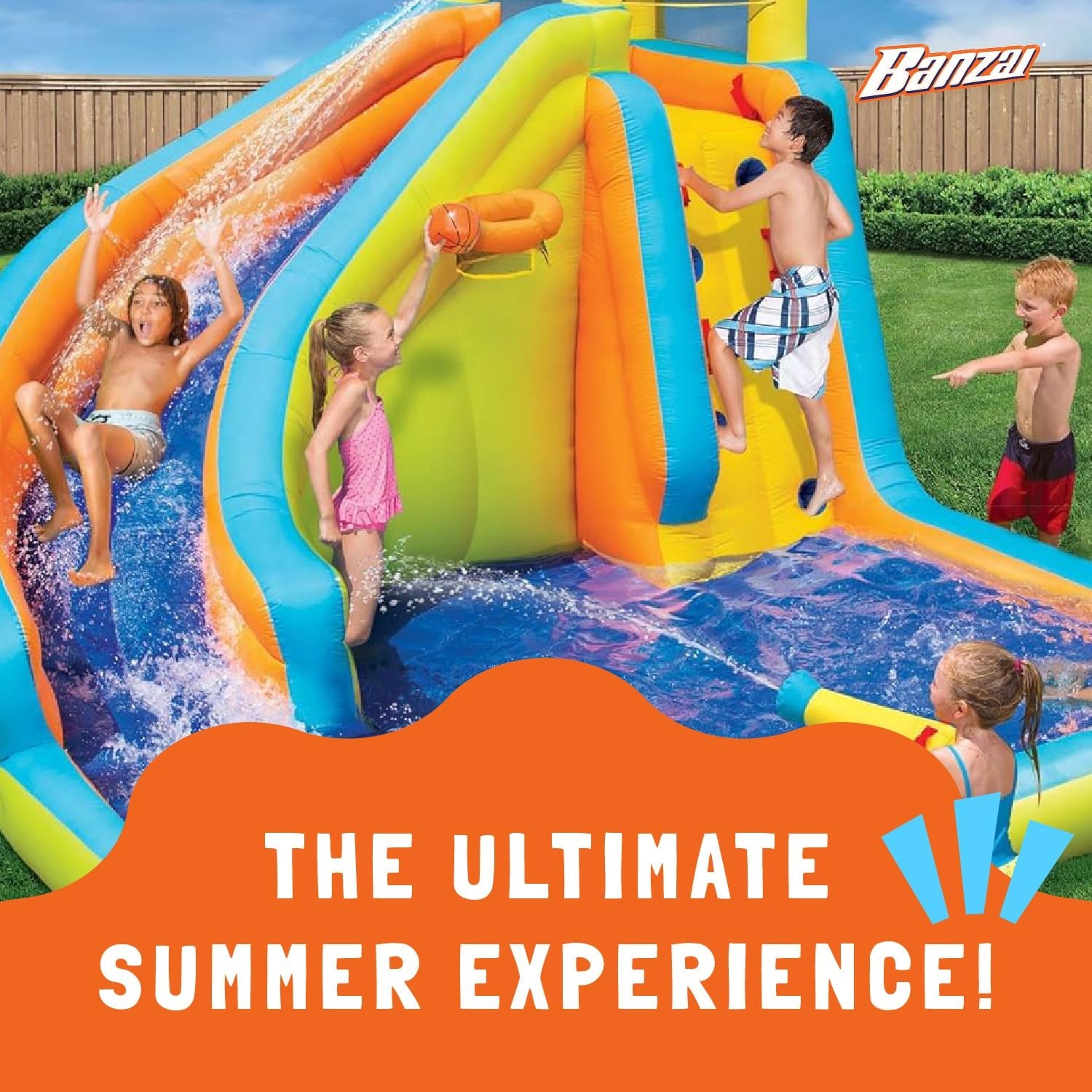 Banzai Splash 'N Blast Kids Outdoor Backyard Inflatable Water