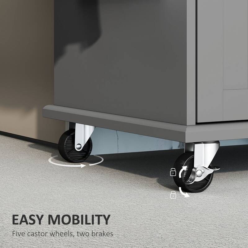 Grey-Silver MDF Kitchen Island Cart with Stainless Steel Top and Wheels - 50.5" W x 18" D x 36" H
