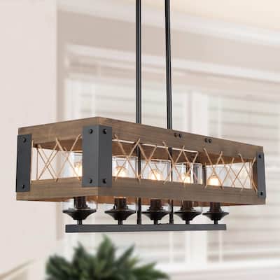 The Gray Barn 5-Light Farmhouse Rectangle Chandelier Rustic Island Lights - W31.9" * E10.6" * H10.2"