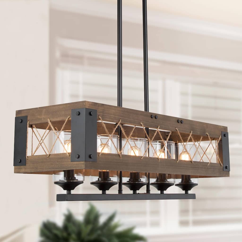 The Gray Barn 5-Light Farmhouse Rectangle Chandelier Rustic Island Lights - W31.9" * E10.6" * H10.2"