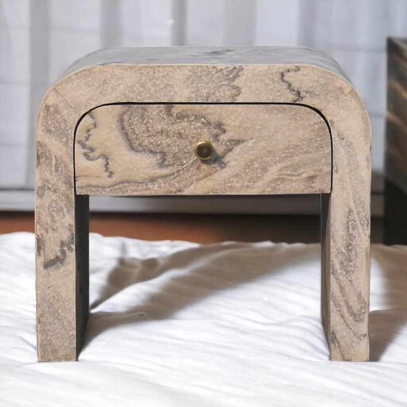 Artisan Furniture Solid Wood Nouveau Nightstand ,oak-beige ,1Drawer