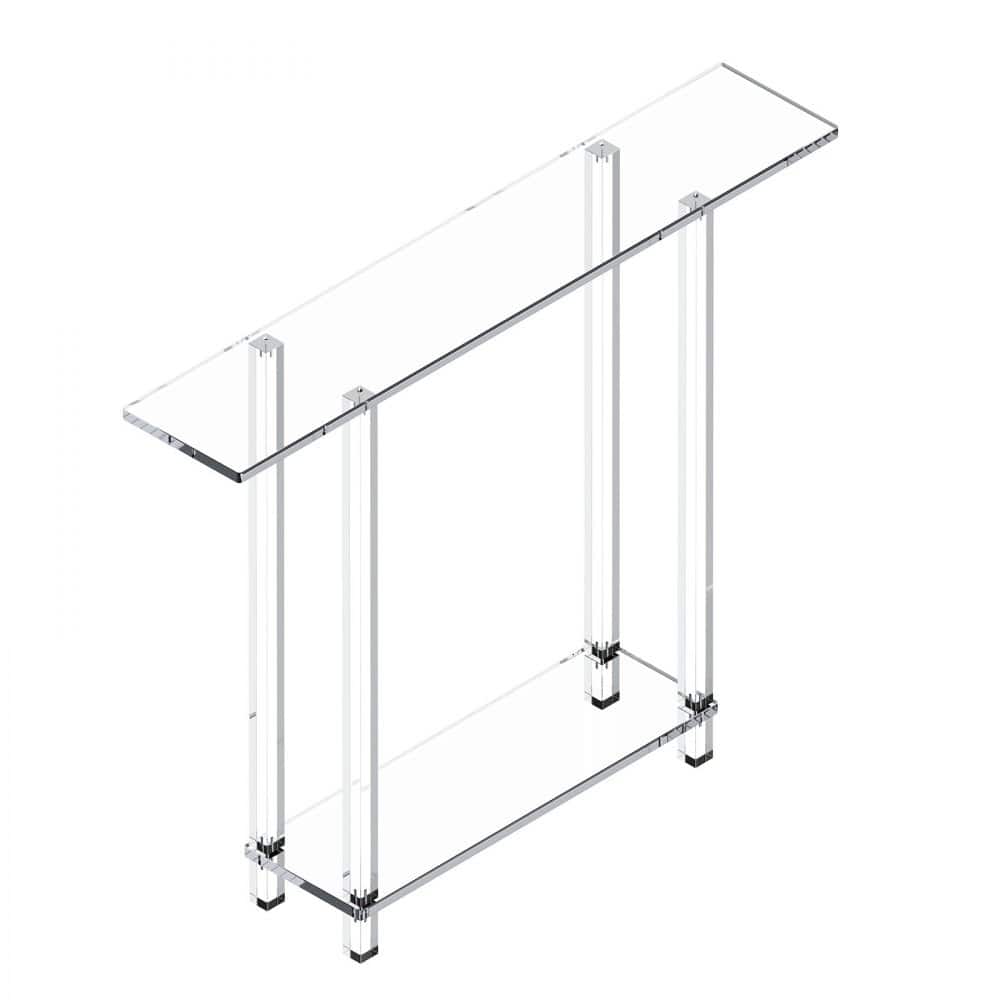 Clear Acrylic 2-Tier Console Table with Sturdy Metal Connectors and Storage - 7.6 x 39.4 x 31.5 in