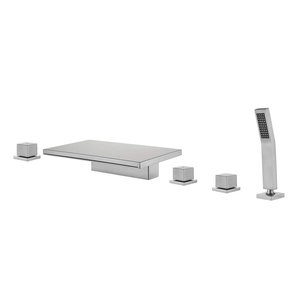 Waterfall Deck Mount Tub Faucet With Handheld Shower Brass Roman Bathtub Faucet Modern Tub Filler With Sprayer