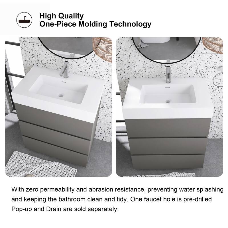 Freestanding Bathroom Vanity with White Solid Surface Top