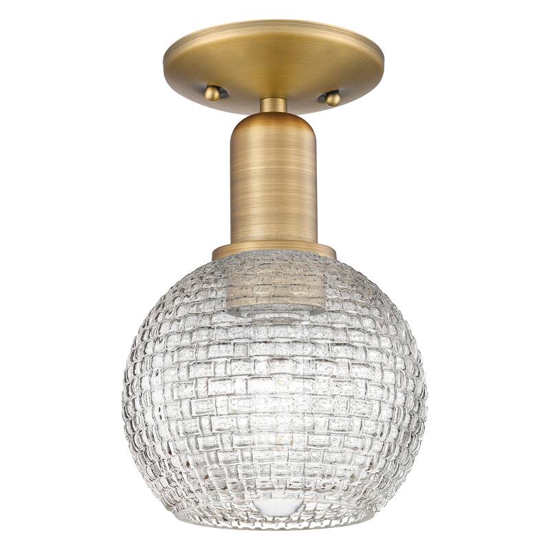 Innovations Lighting Endless Possibilities Arcadia - Athens - 1 Light 6" Basketweave Semi-Flush Mount - Brushed Brass