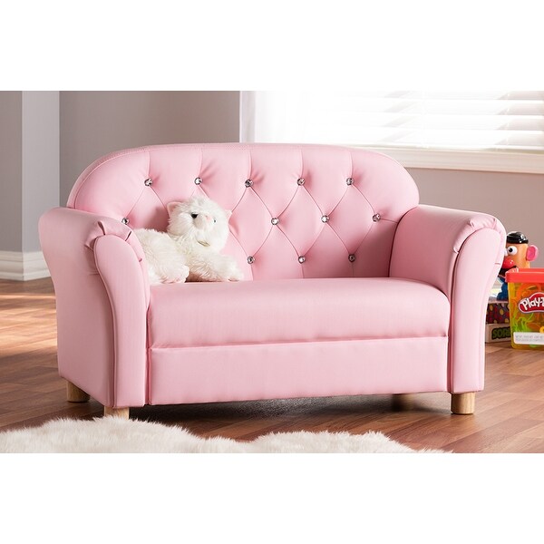 Gemma Pink Faux Leather 2 Seater Kids Loveseat Free