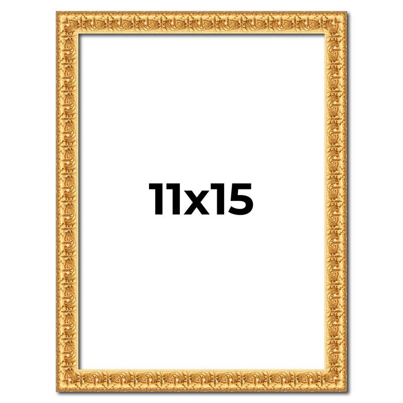 11x15 Frame Gold Real Wood Picture Frame Width 1 inches | Interior