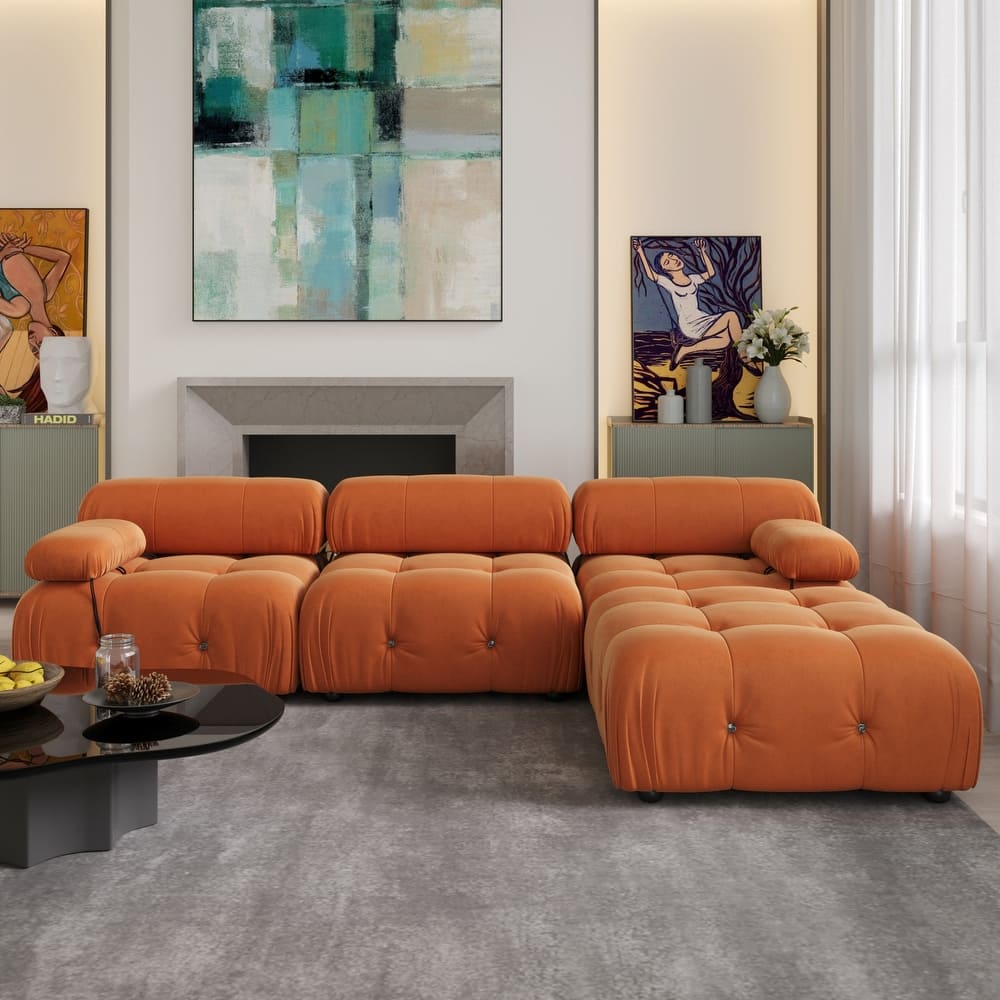 104" L-Shaped Sectional Sofa,Minimalist Velvet Sofas Couches with Reversible Chaise Ottoman
