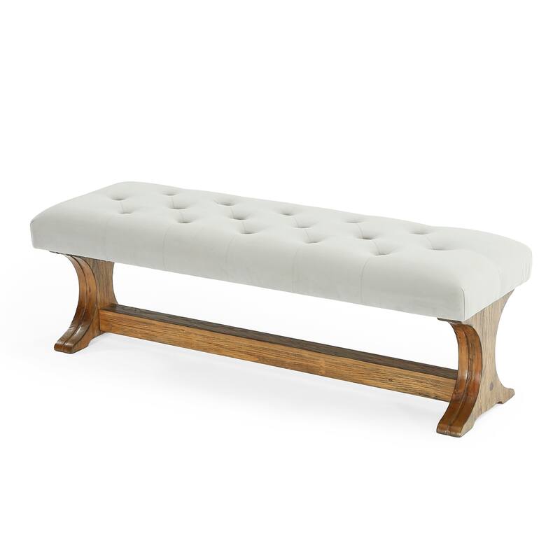 55" Upholstered End of Bed Bench, Solid Wood Tufted Entryway Bench, Ottoman with Cushion for Bedroom, Living Room, Hallway