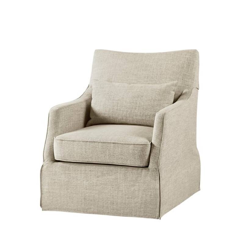 Roomfitters Modern Skirted Swivel Armchair, Traditional Martha Stewart Bedford Collection Lounge Seating with Pillow, Beige - Beige