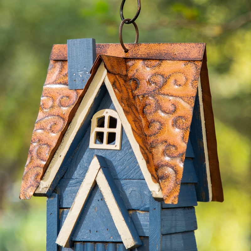 Glitzhome 12"H Retro Distressed Painted Solid Wood Cottage Birdhouse