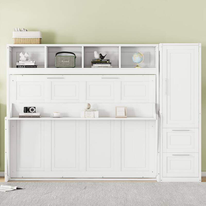 Full/Queen Size Smart Murphy Bed with Integrated Wardrobe & Storage - Space-Saving Wall Bed System