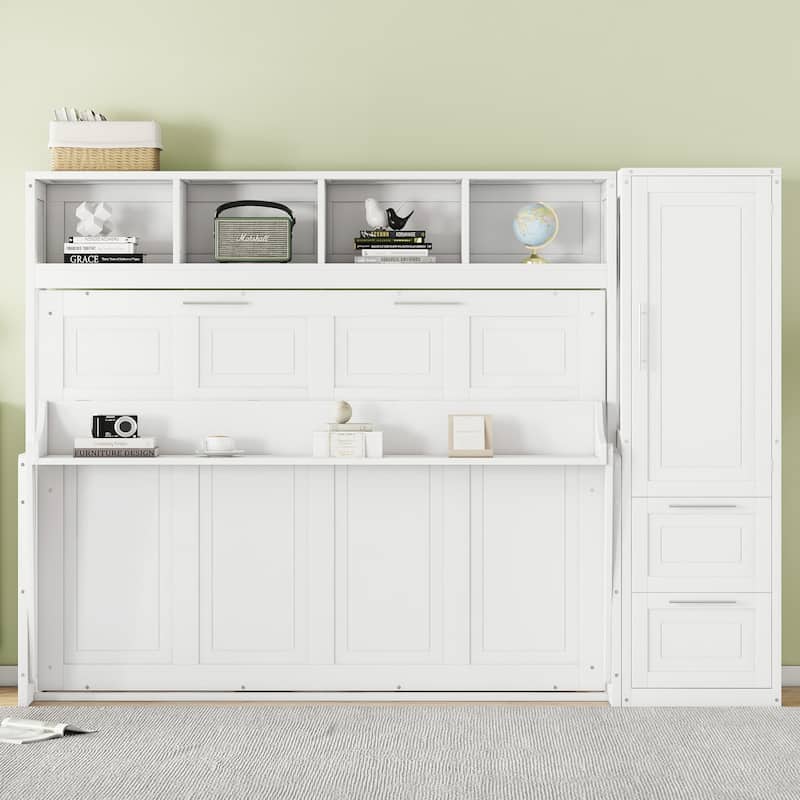 Full/Queen Smart Murphy Bed with Wardrobe & Storage, Space-Saving System
