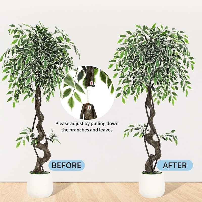 Realistic Artificial Ficus Tree, Faux Floor Plant for Home Decor