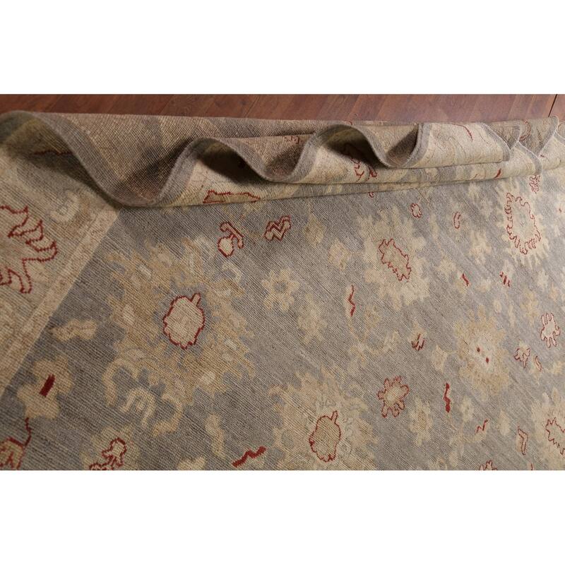 Vegetable Dye Oushak Turkish Area Rug Handmade Grey Wool Carpet - 8'4"x 9'11"