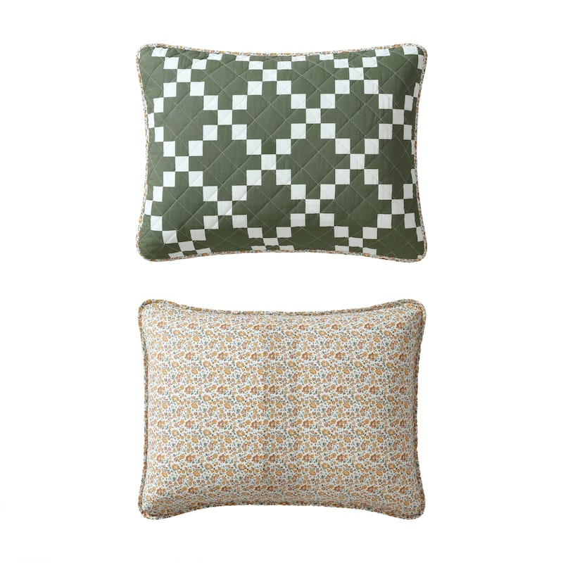 Eddie Bauer Diamond Floral Cotton Reversible Green Quilt Set