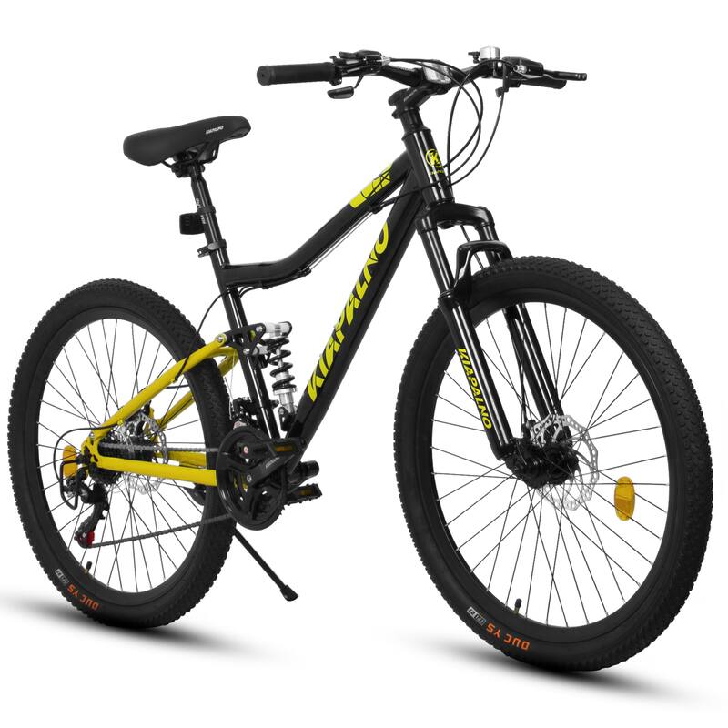 26 Inch Curved Mountain Bike with Iron Frame 21 Speed, Dual Disc Brakes, Dual Shock Absorption, All Terrain Tires for Trail