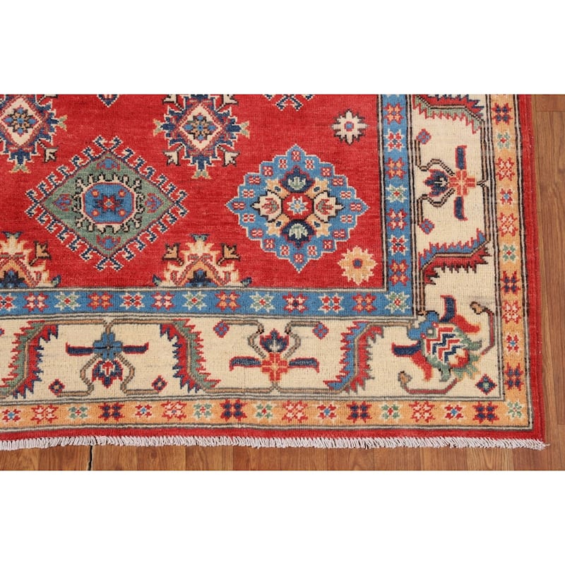 Geometric Kazak Rug Hand-Knotted Bedroom Wool Carpet - 5'2" x 7'0"