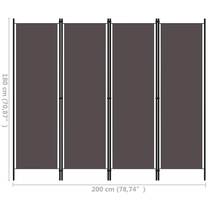 Freestanding Room Divider with 4 Panels, Dark Gray Fabric, 71x79 Iron