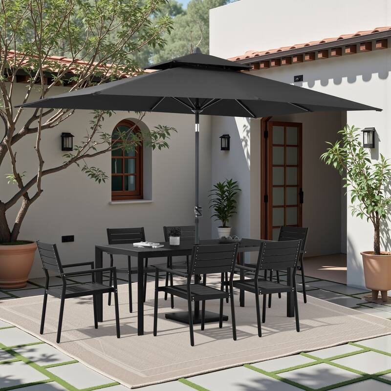 9/11-Piece Outdoor Patio Dining Set Aluminum Dining Table and Stackable Chairs w/10 ft Market Umbrella and Base
