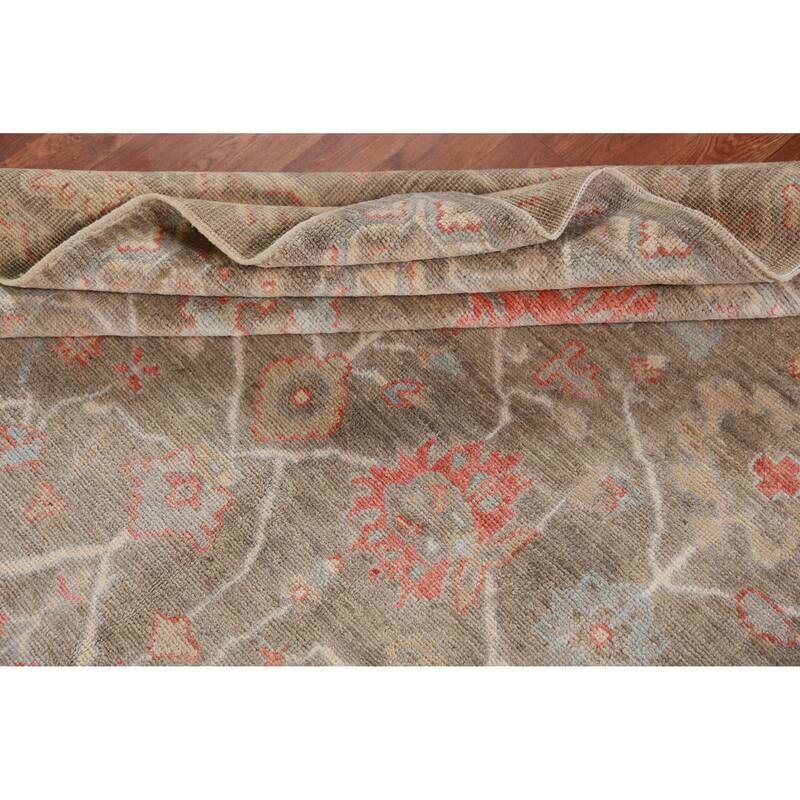 Hand Knotted Oriental 100% Wool Carpet Transitional All-Over Brown Oushak Area Rug - 8' 11'' X 6' 2''