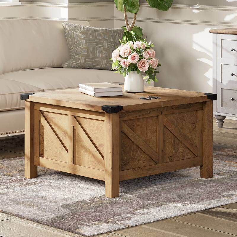 WAMPAT Modern Farmhouse Coffee Table - Oak