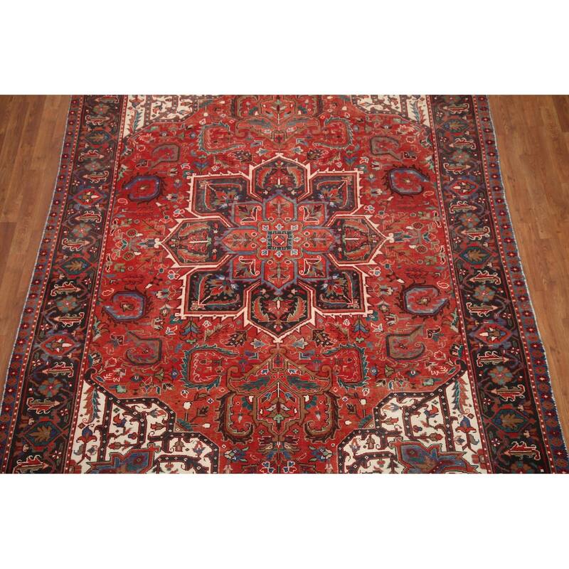 Hand Knotted Oriental 100% Wool Carpet Traditional Medallion Red Heriz Area Rug - 11' 0'' X 7' 8''