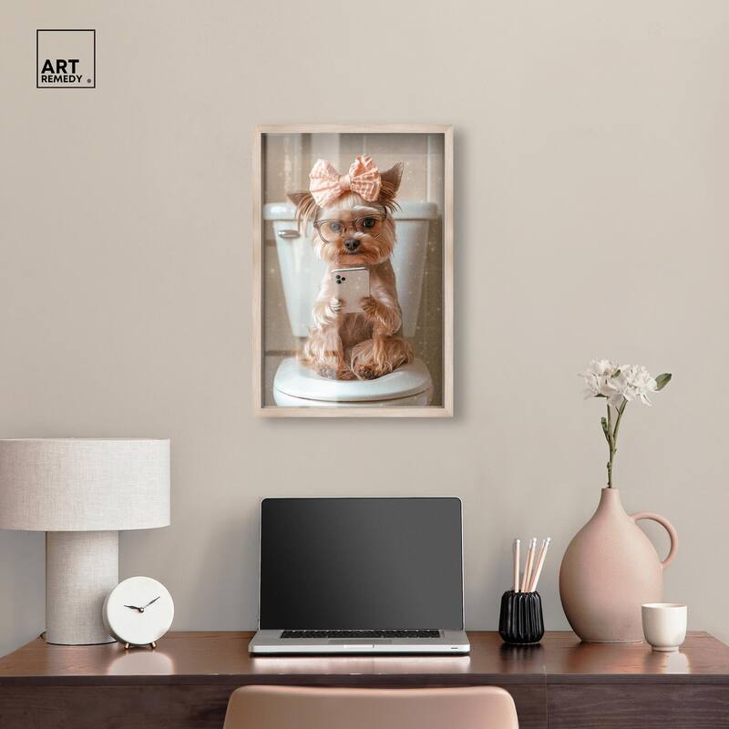 Cute Yorkie on the Toilet Shadowbox by Art Remedy