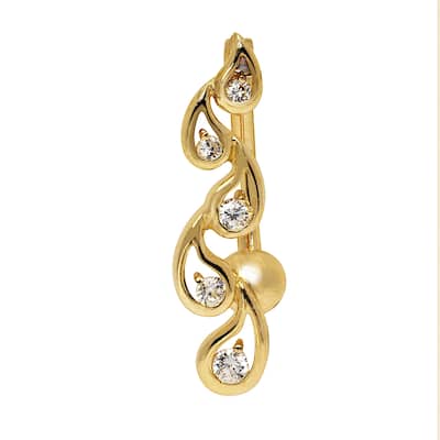 Curata Solid 14k Yellow or White Gold Journey Tear-drop Round Cubic Zirconia Top Mount Belly Button Ring Dangle (7mm x 24mm)