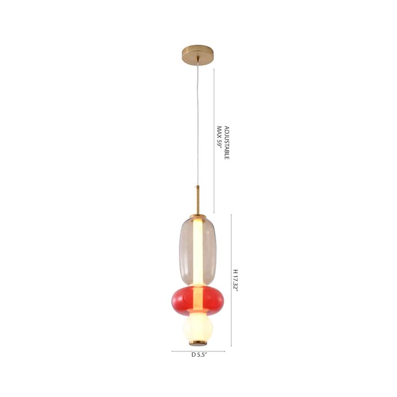 1-Light Gold LED Single Pendant With A Multi-color glass shade